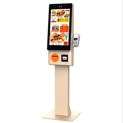 طعام سريع ومطعم كيوسك الطلب الذاتي 23.8 بوصة شاشة لمس 80 مم طابعة حرارية ماسح QR